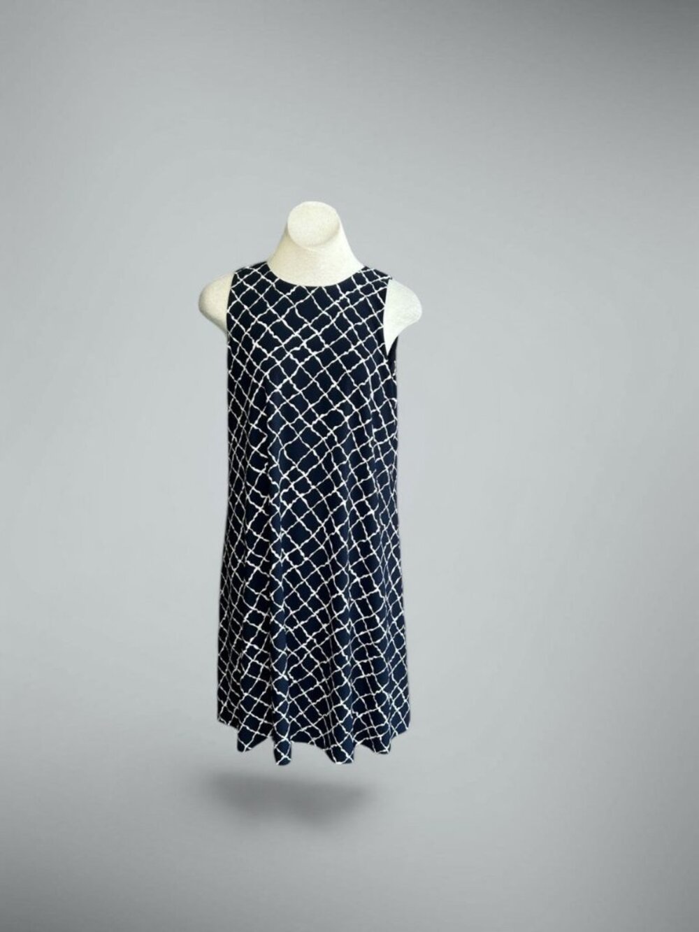 Anne Klein Navy Blue Sleeveless Swing Dress White 14